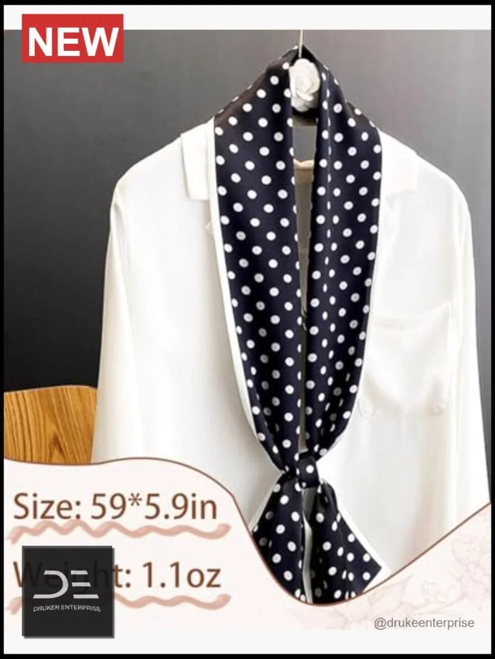 Satin Fashion Scarf Oblique Angle Design 59 x 5.9 inches